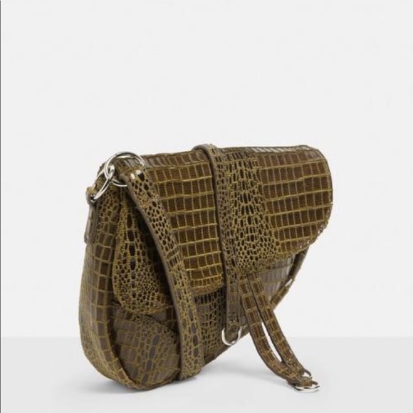 Missguided Bags Green Faux Leather Textured Saddle Bag Poshmark